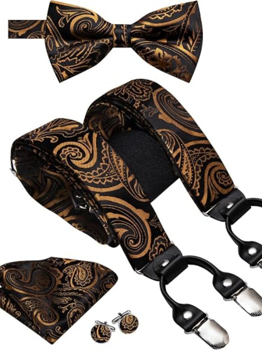 Suspender and Bow Tie for Men Paisley Solid Mens Suit Braces Pretied
